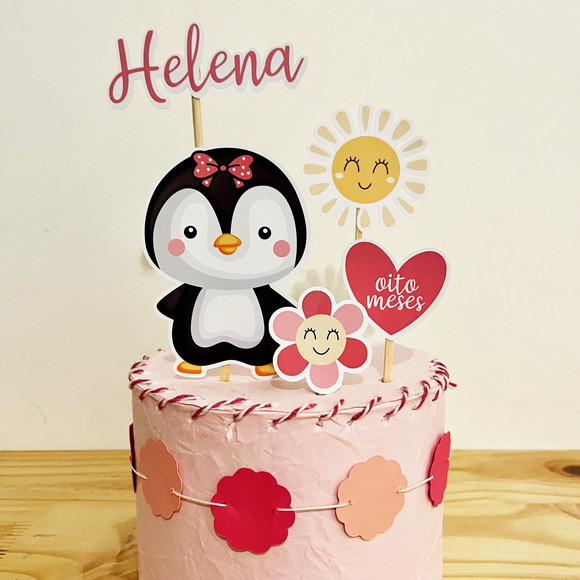 Topo de Bolo Mesversário Pinguim