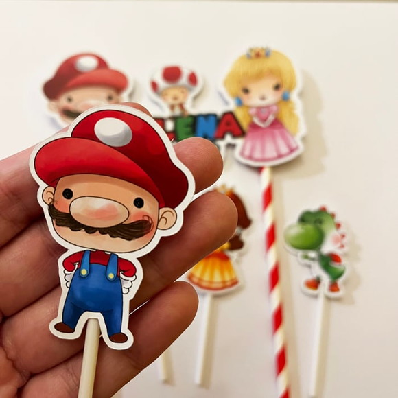 Topo de Bolo Super Mario e Princesa Peach - Imagem 2