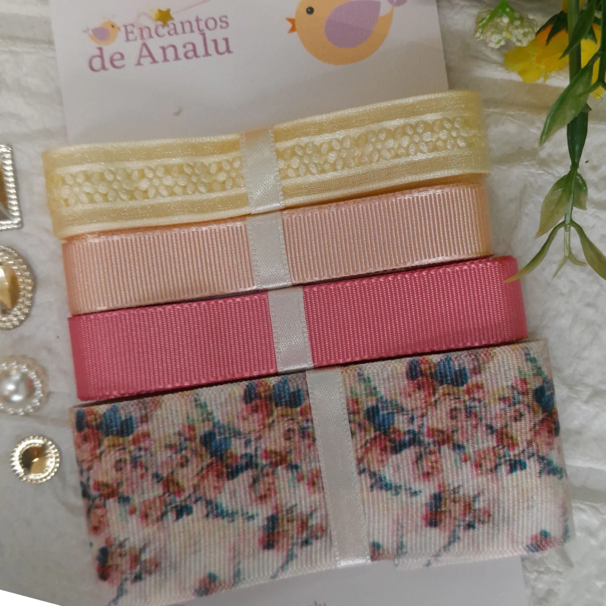 Kit de Fitas, Enfeites e Ornametos Coordenados Vintage Coral, Salmão e Bege para Artes e Scrap - Imagem 3