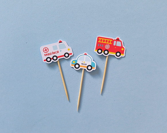Mini Toppers Veículos de Socorro Ambulância Polícia Bombeiro