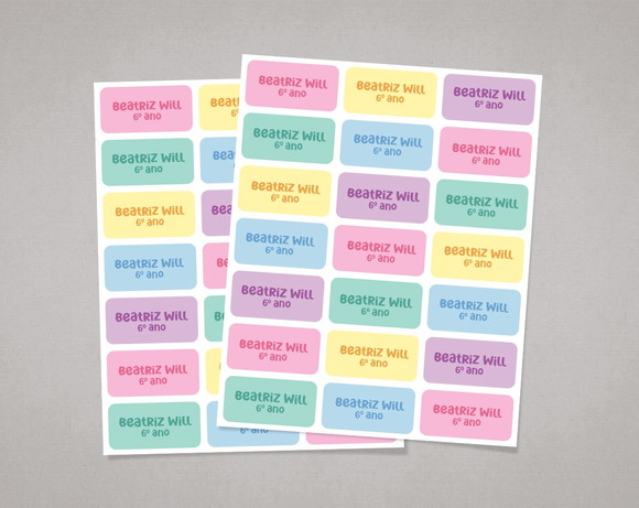 Etiqueta Material Escolar sem Tema Candy Color Adesivo Comum