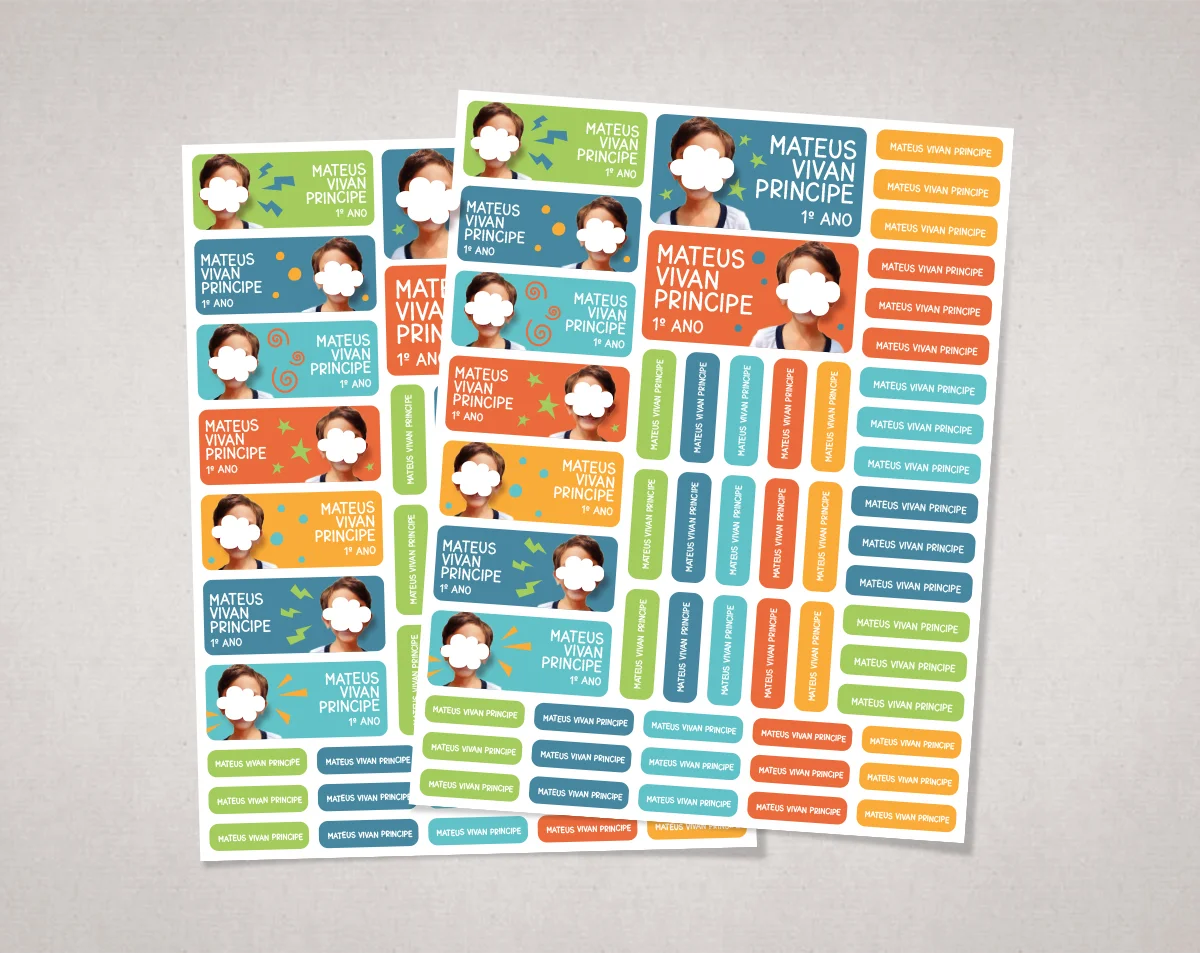 Etiquetas Escolares com Foto Menino - Arquivo Digital - Imagem 1