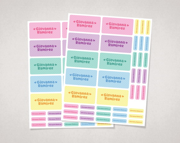 Etiquetas Escolares Coração Candy Colors em Vinil