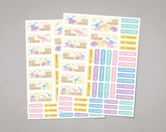 Etiquetas Escolares Dinos Candy Colors em Adesivo Comum