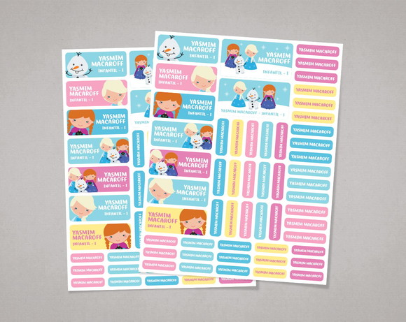 Etiquetas Escolares Frozen em Adesivo Comum