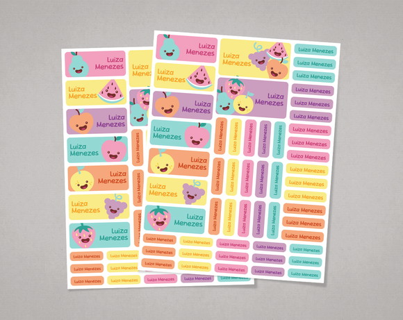 Etiquetas Escolares Frutinhas Candy Colors em Adesivo Comum