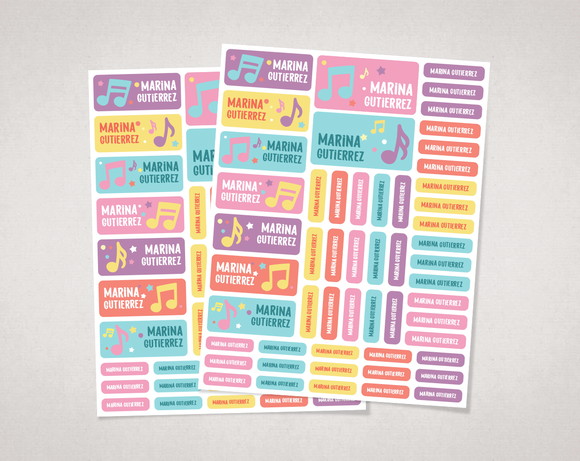 Etiquetas Escolares Notas Musicais Candy Colors em Vinil