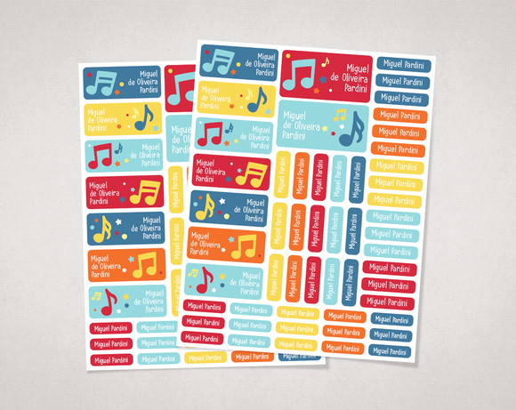 Etiquetas Escolares Notas Musicais em Vinil