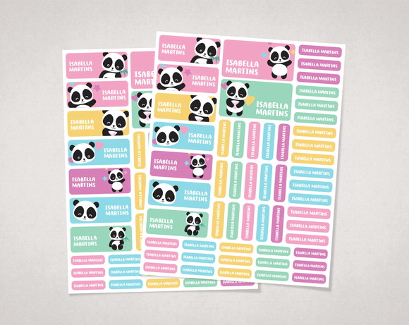 Etiquetas Escolares Panda Colorido em Vinil