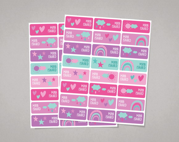Etiquetas Material Escolar Arco-íris Boho Roxo Adesivo Comum