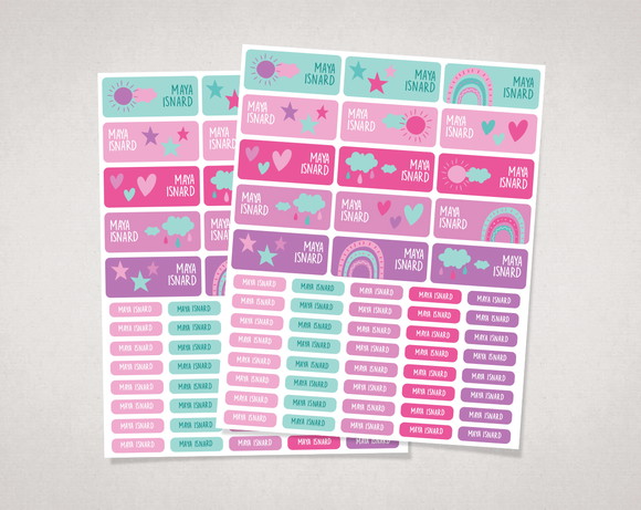 Etiquetas Material Escolar Arco-íris Boho Roxo Vinil