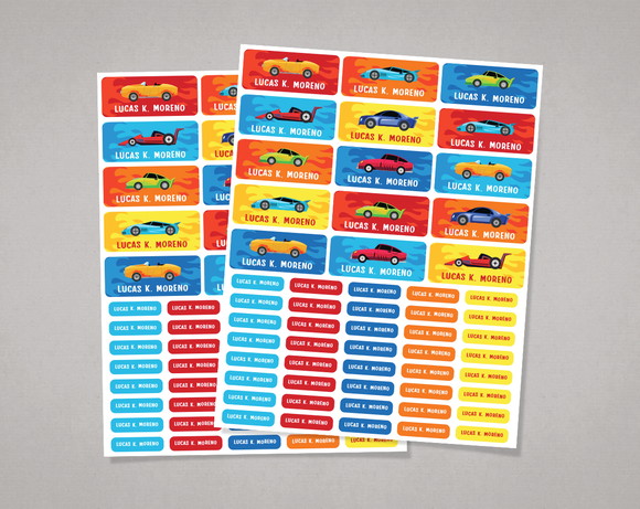 Etiquetas Material Escolar Carrinho de Corrida Adesivo Comum