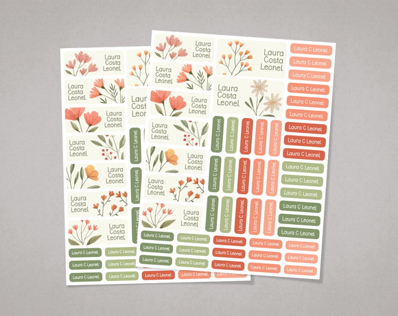 Etiquetas Material Escolar Flores Aquareladas Adesivo Comum