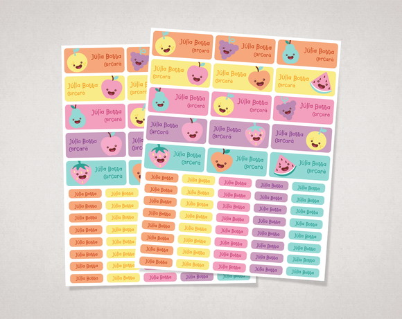 Etiquetas Material Escolar Frutinhas Candy Colors em Vinil