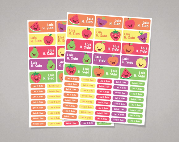 Etiquetas Material Escolar Frutinhas Coloridas Adesivo Comum