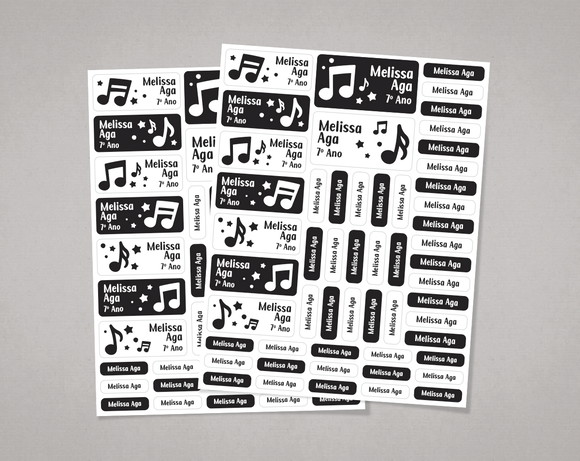 Etiquetas Material Escolar Notas Musicais em Adesivo Comum