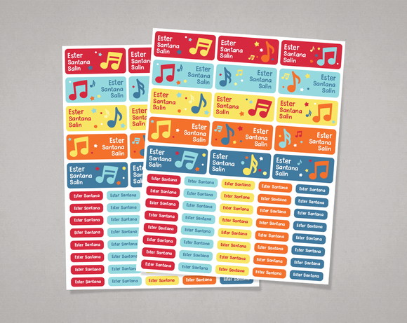 Etiquetas Material Escolar Notas Musicais em Adesivo Comum