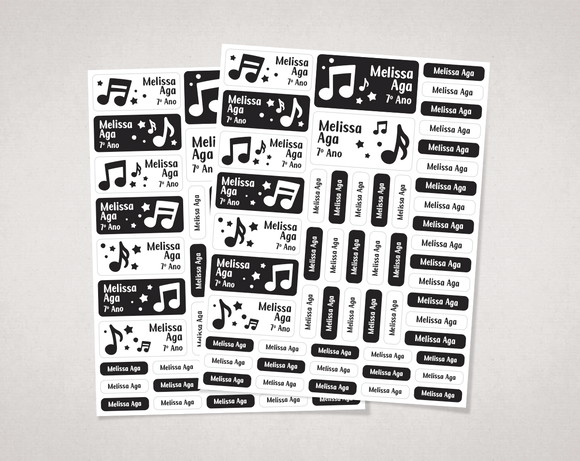 Etiquetas Material Escolar Notas Musicais em Vinil