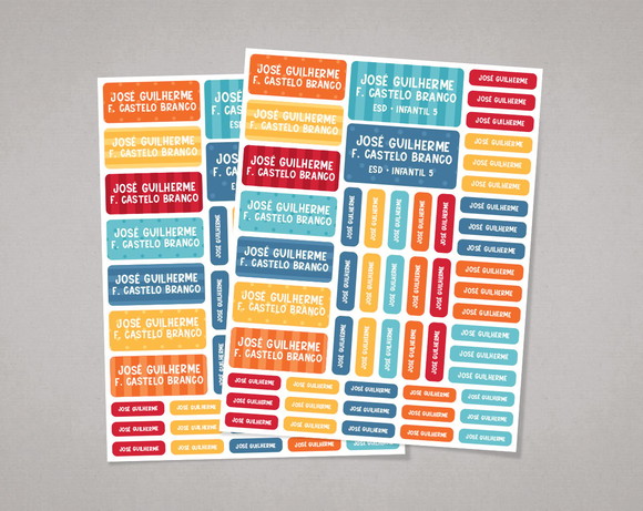 Etiquetas Material Escolar sem Tema Coloridas Adesivo Comum