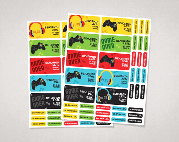 Etiquetas Material Escolar Vídeo Game em Vinil