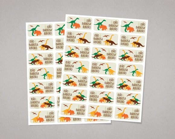 Etiquetas para Cadernos Dinossauros em Adesivo Comum
