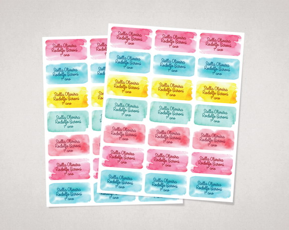 Etiquetas para Cadernos e Livros Aquarela em Vinil