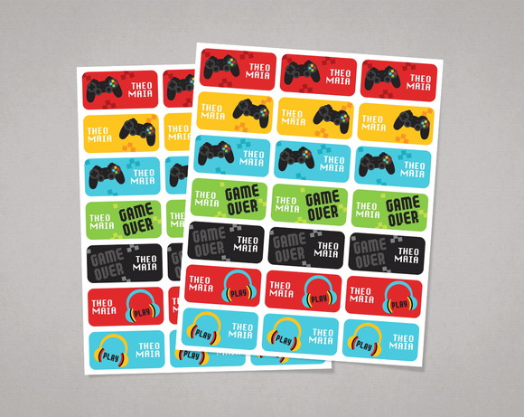 Etiquetas para Cadernos Video Game em Adesivo Comum