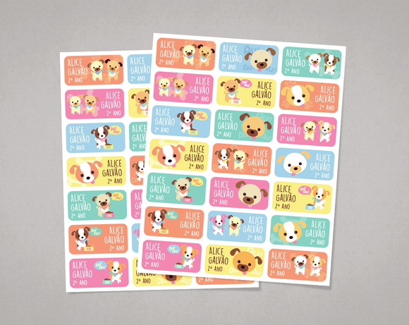 Etiquetas para Livros e Cadernos Cachorrinho Adesivo Comum