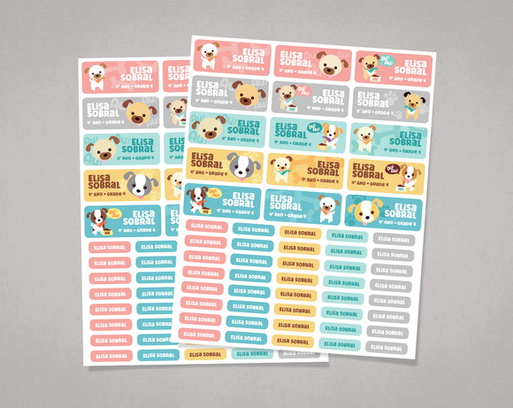 Etiquetas para Material Escolar Cachorrinho Adesivo Comum