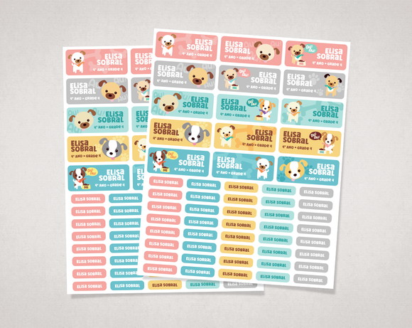 Etiquetas para Material Escolar Cachorrinho em Vinil