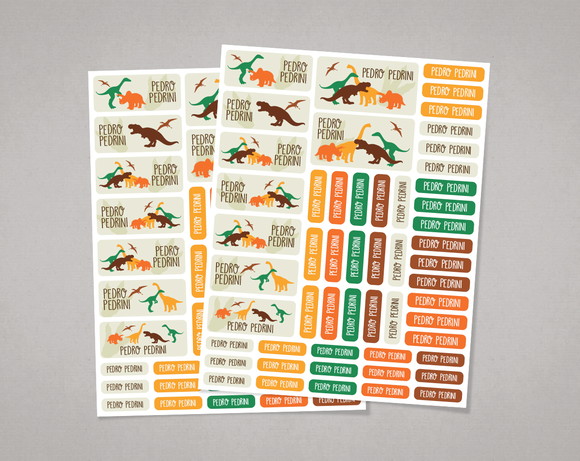 Etiquetas para Material Escolar Dinossauros em Adesivo Comum