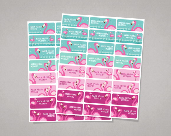 Etiquetas para Material Escolar Flamingos em Adesivo Comum