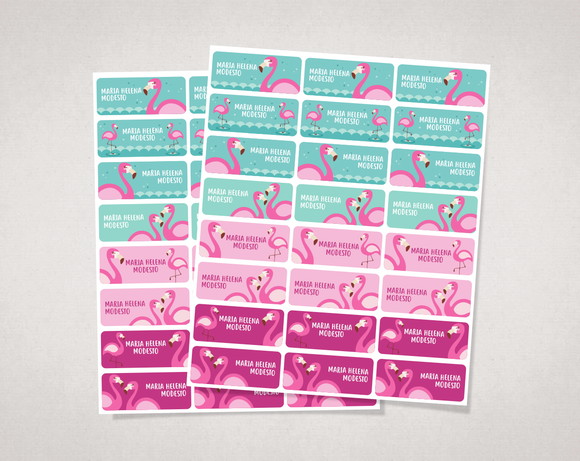 Etiquetas para Material Escolar Flamingos em Vinil