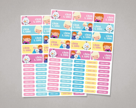 Etiquetas para Material Escolar Frozen em Adesivo Comum