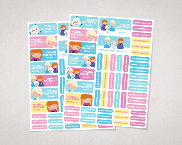 Etiquetas para Material Escolar Frozen em Vinil