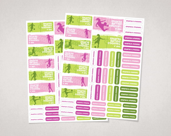 Etiquetas para Material Escolar Futebol Feminino em Vinil