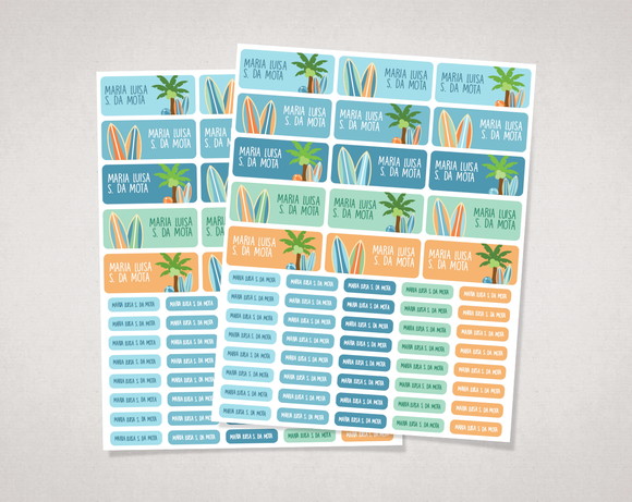 Etiquetas para Material Escolar Pranchas de Surf em Vinil