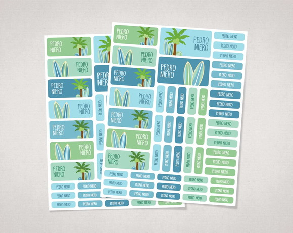 Etiquetas para Material Escolar Pranchas de Surf em Vinil