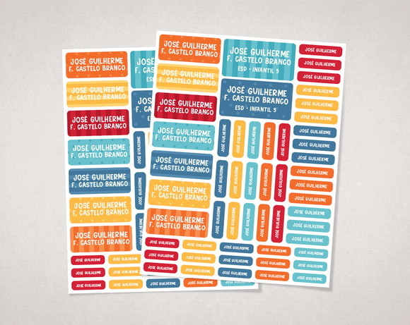 Etiquetas para Material Escolar sem Tema Coloridas em Vinil