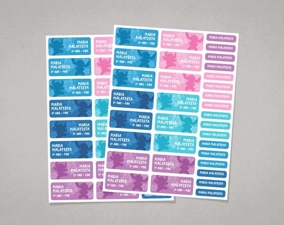 Etiquetas para Material Escolar Stitch em Adesivo Comum
