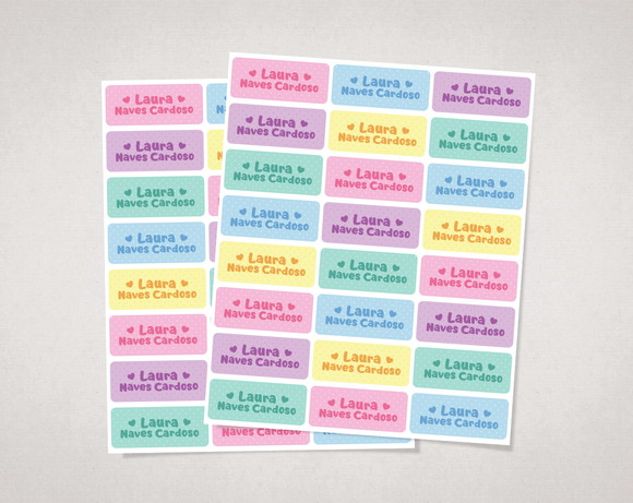 Etiquetas Personalizadas Coração Candy Colors em Vinil