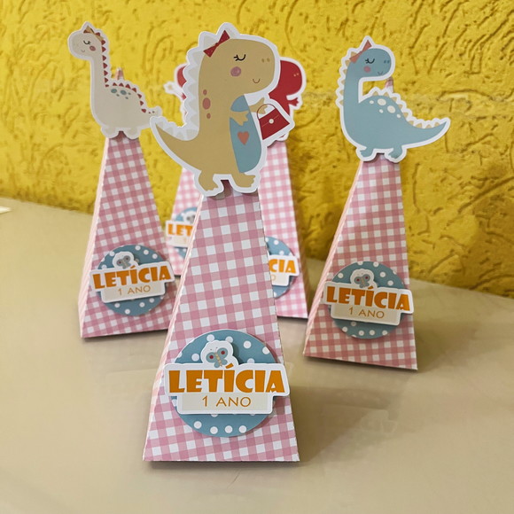 Caixa Pirâmide Festa Dinossauros Menina - Imagem 2