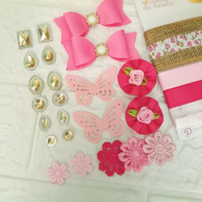 Kit de Fitas,  Enfeites e Ornametos Coordenados Juta Estilo Rustico em Tons de Rosa e PInk