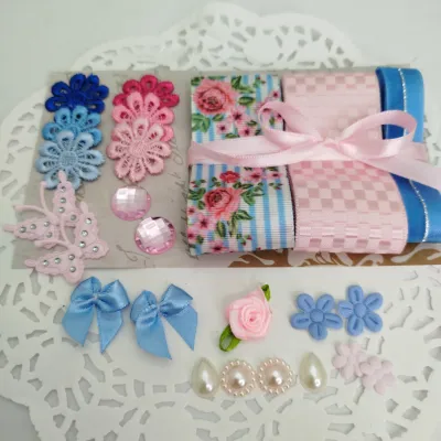Kit de Fitas,  Enfeites e Ornametos Coordenados  Azul e Rosa para Artes, Customizações e Scrap