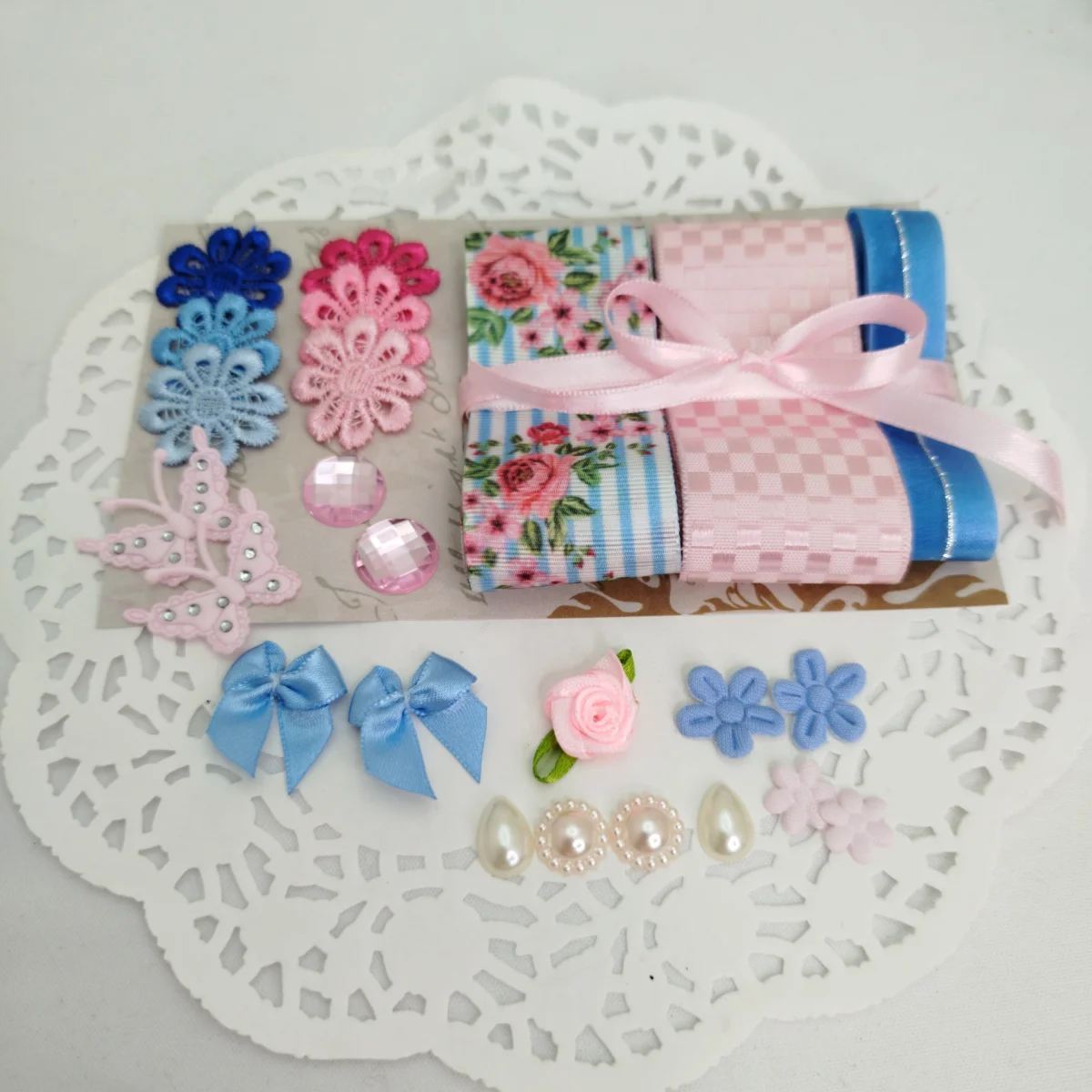 Kit de Fitas, Enfeites e Ornametos Coordenados Azul e Rosa para Artes, Customizações e Scrap - Imagem 8