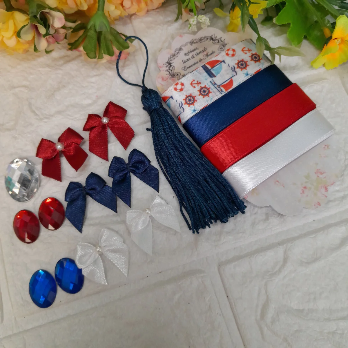 Kit de Fitas e Enfeites Coordenados Navy - Tons de Vermelho, Azul e Branco - Scrapbook - Imagem 1