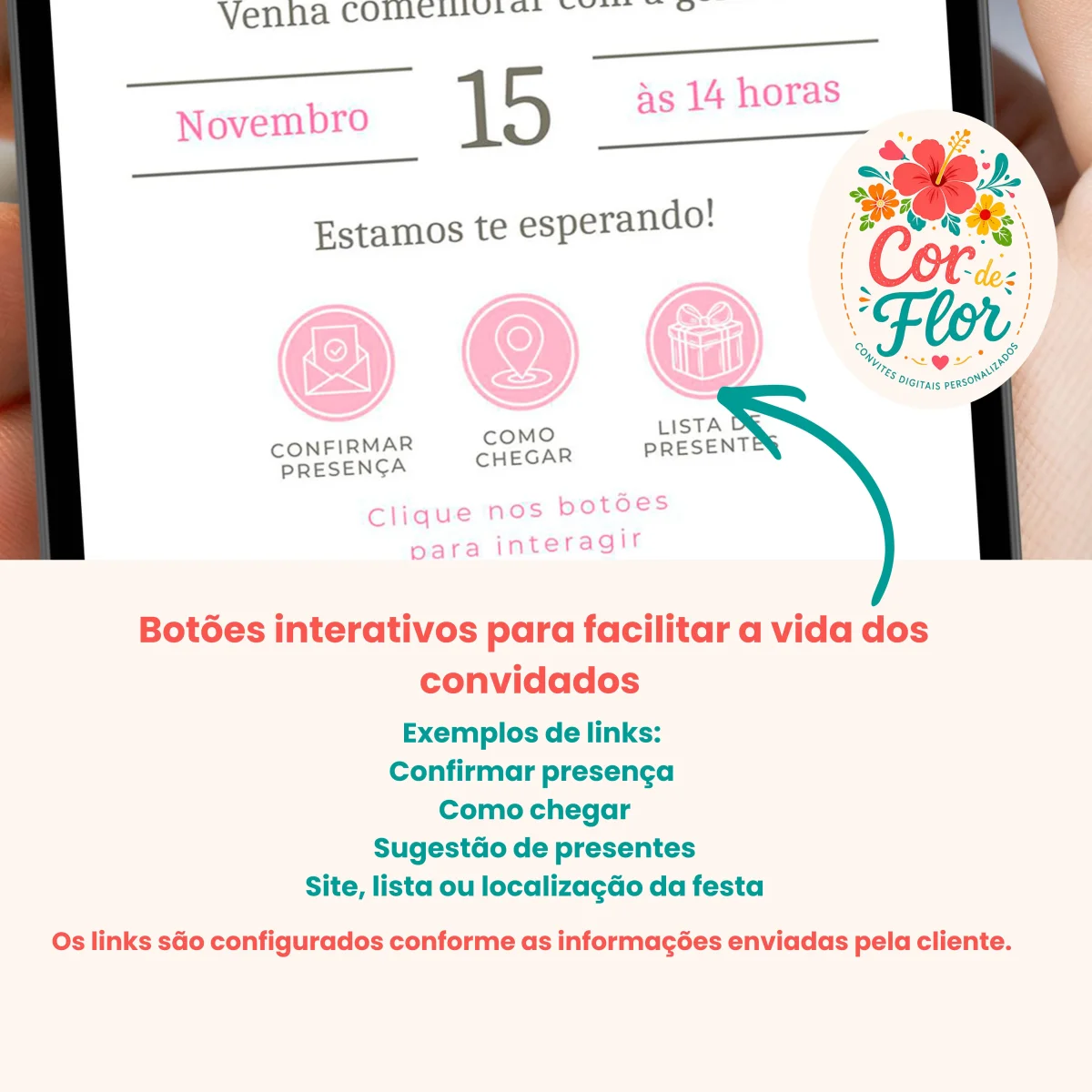 Convite Digital Interativo 1 Aninho Tema Ursinha Bailarina Floral Rosa Menina - Imagem 2