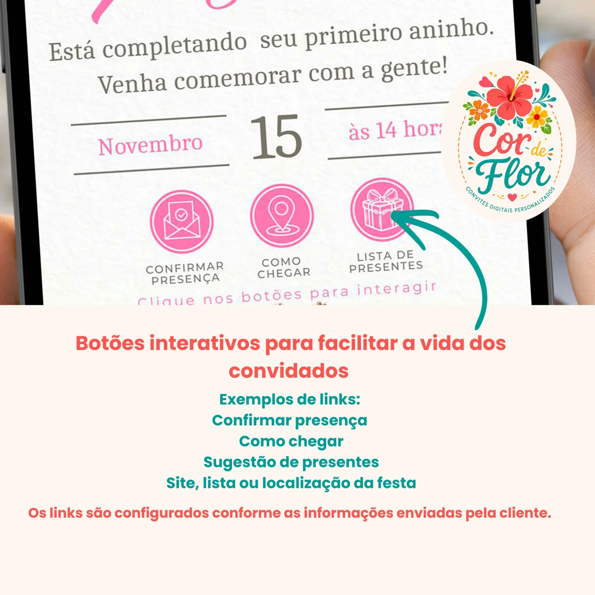 Convite Digital Interativo 1 Aninho Tema Safari Menina Elefante Girafa Zebra Rosa - Imagem 2