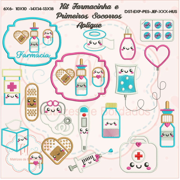 Kit Matrizes de Bordados - Farmacinha e Primeiros Socorros