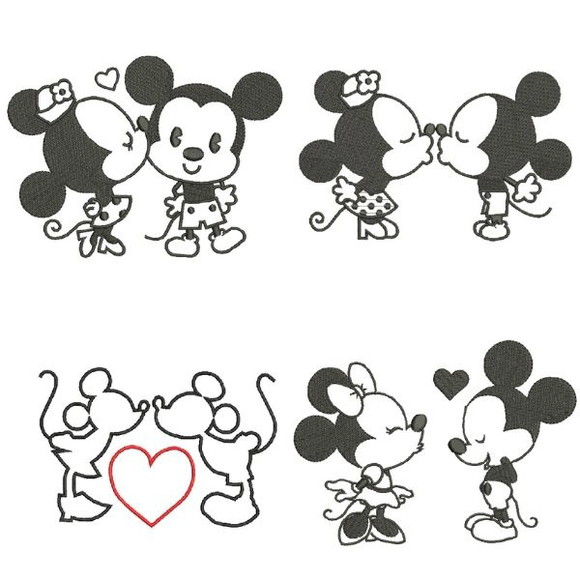 Matriz Bordado 4 Casais Mickey e Minnie Contorno